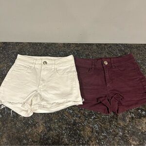 Lot of 2 American Eagle Hi Rise Shortie White Maroon Sz 00 Super Stretch